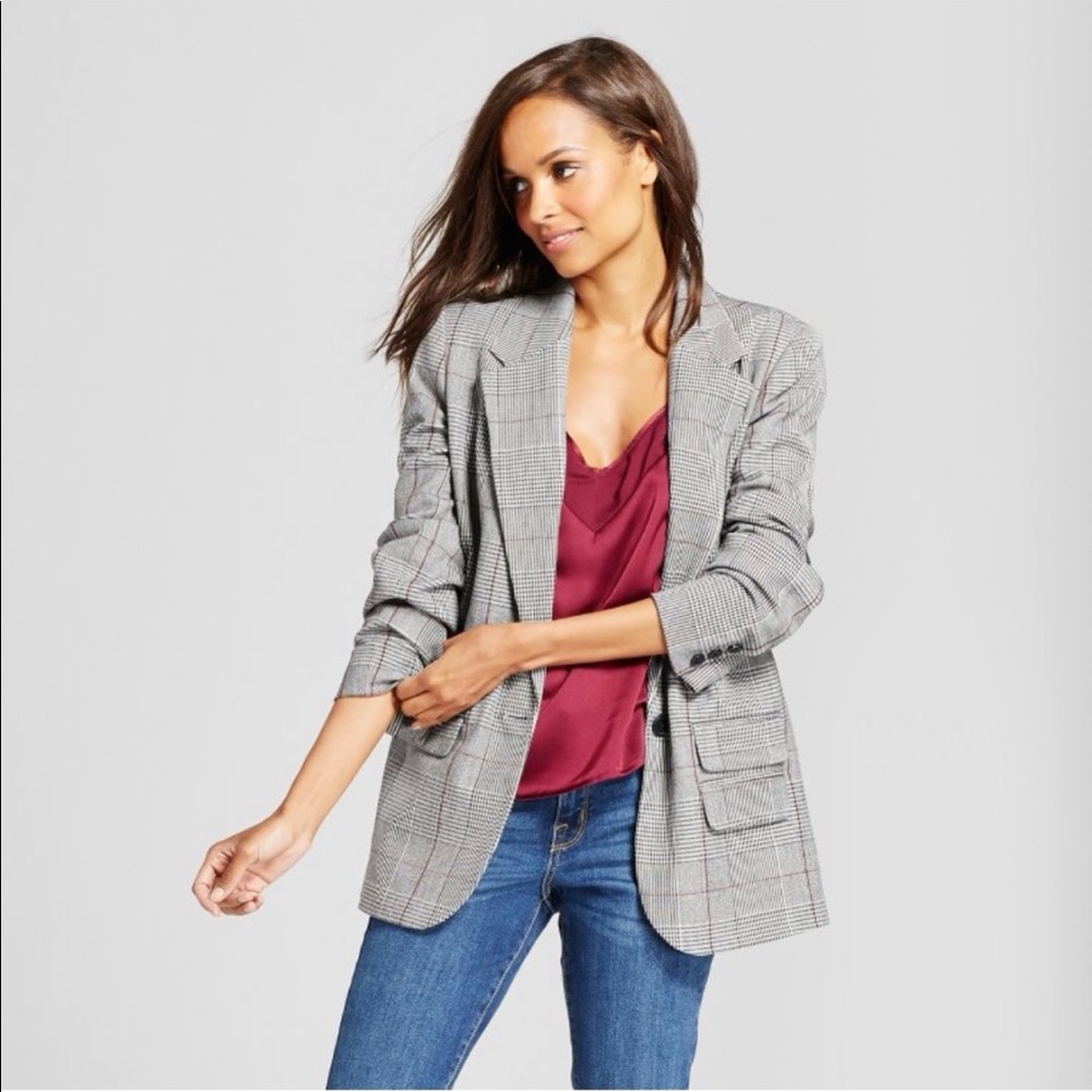 A New Day Gray Plaid Blazer Jacket